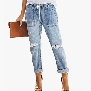 Women’s Denim distressed joggers stretch pants. Size 4x